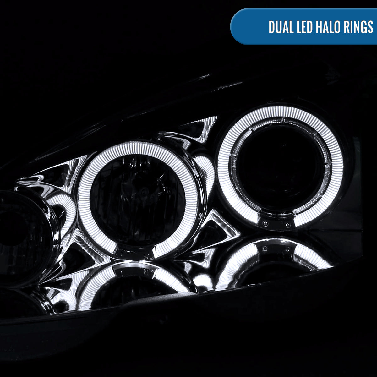 Ronnin - Fits 2002-2004 Acura RSX Upgraded LED Dual Rims Projector Headlights Assembly Pair | Chrome