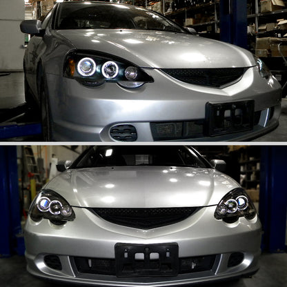 Ronnin - Fits 2002-2004 Acura RSX Upgraded LED Dual Rims Projector Headlights Assembly Pair | Black