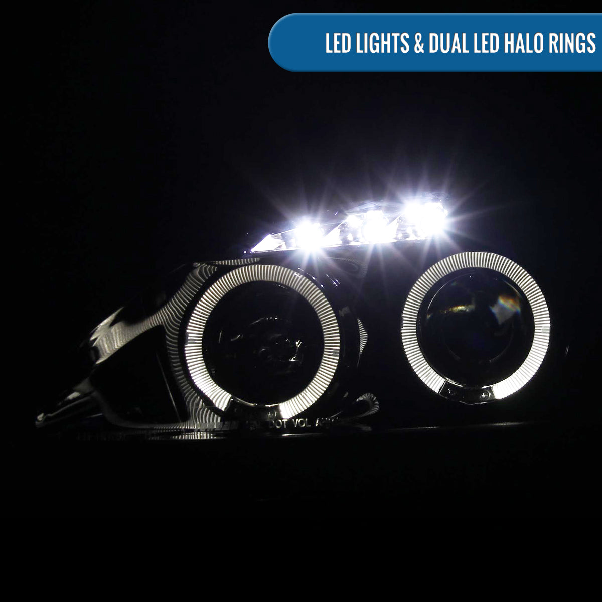 Ronnin - Fits 2000-2003 Honda S2000 S2K AP1 Upgrade Replacement LED Dual Halo Rims Projector Headlights Assembly Pair | Black Smoke