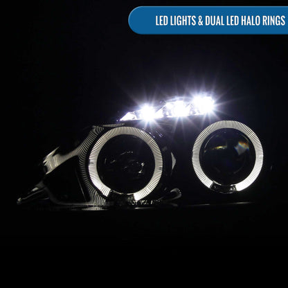 Ronnin - Fits 2000-2003 Honda S2000 S2K AP1 Upgrade Replacement LED Dual Halo Rims Projector Headlights Assembly Pair | Black Smoke