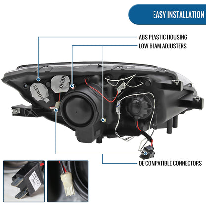 Ronnin - Fits 2000-2003 Honda S2000 S2K AP1 Upgrade Replacement LED Dual Halo Rims Projector Headlights Assembly Pair | Black Smoke