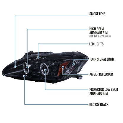 Ronnin - Fits 2004-2009 Honda S2000 S2K AP2 Upgraded Replacement LED Dual Rims Projector Headlights Assembly Pair | Black Smoke