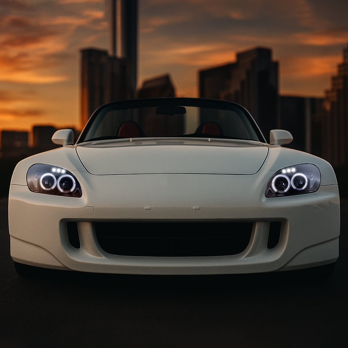 Ronnin - Fits 2004-2009 Honda S2000 S2K AP2 Upgraded Replacement LED Dual Rims Projector Headlights Assembly Pair | Black Smoke