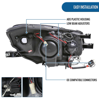 Ronnin - Fits 2004-2009 Honda S2000 S2K AP2 Upgraded Replacement LED Dual Rims Projector Headlights Assembly Pair | Black