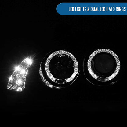 Ronnin - Fits 2000-2003 Nissan Sentra Upgrade Replacement LED Dual Rims Projector Headlights Assembly Pair | Black Smoke