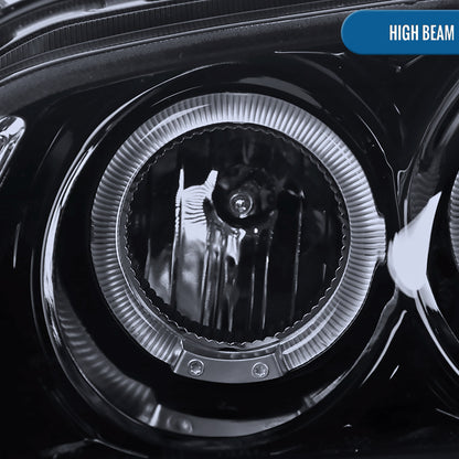 Ronnin - Fits 2000-2003 Nissan Sentra Upgrade Replacement LED Dual Rims Projector Headlights Assembly Pair | Black Smoke