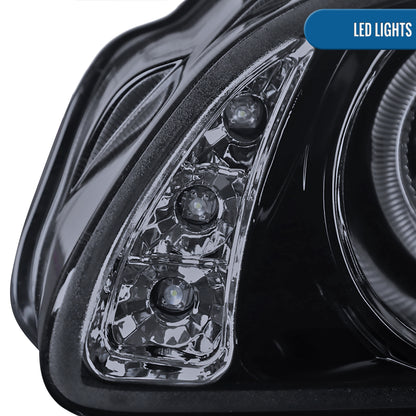 Ronnin - Fits 2000-2003 Nissan Sentra Upgrade Replacement LED Dual Rims Projector Headlights Assembly Pair | Black Smoke