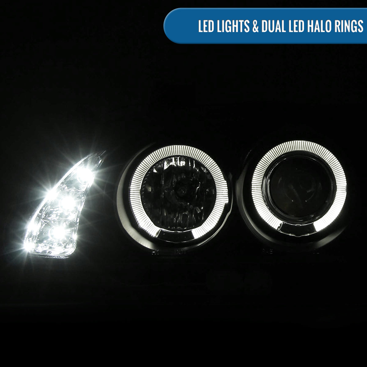 Ronnin - Fits 2000-2003 Nissan Sentra Upgrade Replacement LED Dual Rims Projector Headlights Assembly Pair | Black