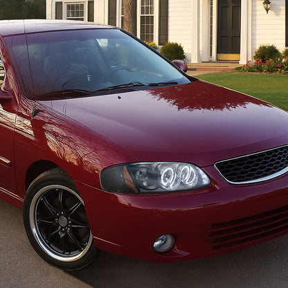 Ronnin - Fits 2000-2003 Nissan Sentra Upgrade Replacement LED Dual Rims Projector Headlights Assembly Pair | Black