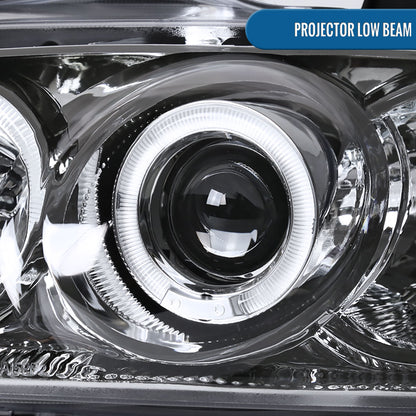 Ronnin - Fits 2004-2006 Nissan Sentra Upgraded LED Dual Rims Projector Headlights Assembly Pair | Chrome