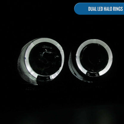 Ronnin - Fits 2004-2006 Nissan Sentra Upgraded LED Dual Rims Projector Headlights Assembly Pair | Black Smoke