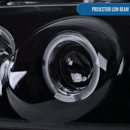 Ronnin - Fits 2004-2006 Nissan Sentra Upgraded LED Dual Rims Projector Headlights Assembly Pair | Black Smoke
