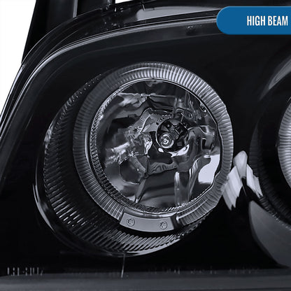 Ronnin - Fits 2004-2006 Nissan Sentra Upgraded LED Dual Rims Projector Headlights Assembly Pair | Black Smoke