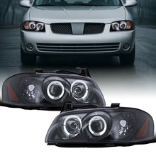Ronnin - Fits 2004-2006 Nissan Sentra Upgraded LED Dual Rims Projector Headlights Assembly Pair | Black Smoke