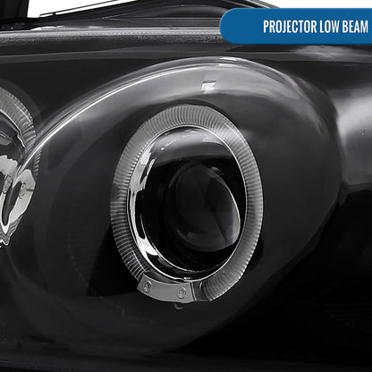 Ronnin - Fits 2004-2006 Nissan Sentra Upgraded LED Dual Rims Projector Headlights Assembly Pair | Black