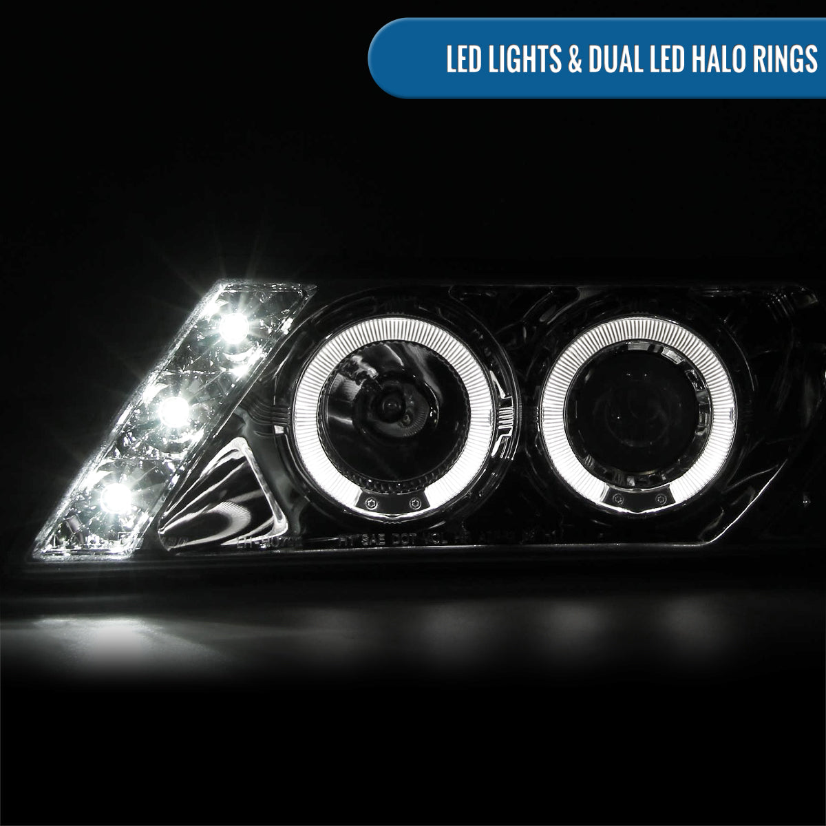 Ronnin - Fits 1995-1999 Nissan Sentra 1995-1998 Nissan 200SX LED Rims Projector Headlights Replacement Assembly Pair | Chrome