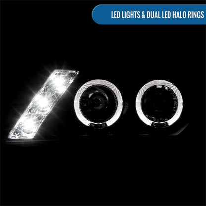 Ronnin - Fits 1995-1999 Nissan Sentra 1995-1998 Nissan 200SX LED Rims Projector Headlights Replacement Assembly Pair | Black