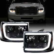 Ronnin - Fits 2007-2014 GMC Sierra 1500 Hybrid Denali 1500HD 2500HD 3500HD Upgraded LED Tube Projector Headlights Assembly Pair | Gloss Black