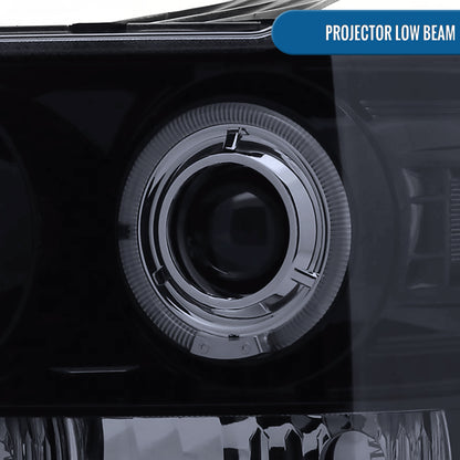 Ronnin - Fits 2007-2014 GMC Sierra 1500 Hybrid 1500HD 2500HD 3500HD Denali LED Dual Rims Projector Headlights Replacement Assembly Pair | Black Smoke