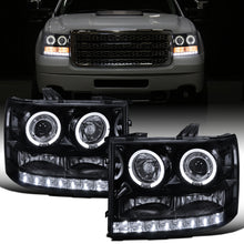 Ronnin - Fits 2007-2014 GMC Sierra 1500 Hybrid 1500HD 2500HD 3500HD Denali LED Dual Rims Projector Headlights Replacement Assembly Pair | Black Smoke