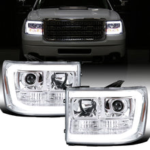 Ronnin - Fits 2007-2014 GMC Sierra 1500 Hybrid Denali 1500HD 2500HD 3500HD Upgraded LED Tube Projector Headlights Assembly Pair | Chrome