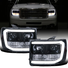 Ronnin - Fits 2007-2014 GMC Sierra 1500 Hybrid Denali 1500HD 2500HD 3500HD Upgraded LED Tube Projector Headlights Assembly Pair | Black Smoke