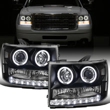Ronnin - Fits 2007-2014 GMC Sierra 1500 Hybrid 1500HD 2500HD 3500HD Denali LED Dual Rims Projector Headlights Replacement Assembly Pair | Black