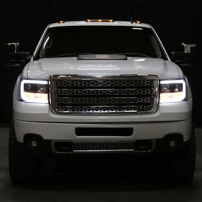 Ronnin - Fits 2007-2014 GMC Sierra 1500 Hybrid Denali 1500HD 2500HD 3500HD Upgraded LED Tube Projector Headlights Assembly Pair | Black