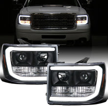 Ronnin - Fits 2007-2014 GMC Sierra 1500 Hybrid Denali 1500HD 2500HD 3500HD Upgraded LED Tube Projector Headlights Assembly Pair | Black