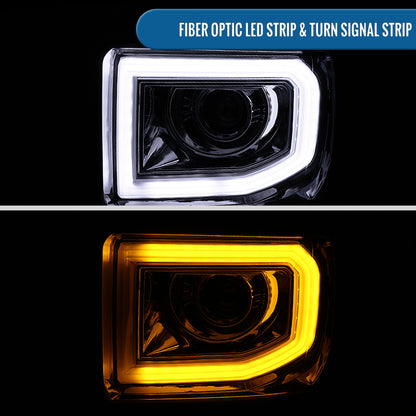 Ronnin - Compatible con GMC Sierra 1500 2500HD 3500HD de 2014-2019 Par de faros delanteros con proyector de tubo de luz LED | Cromados