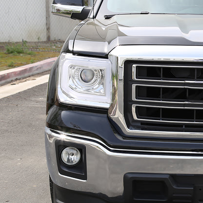 Ronnin - Compatible con GMC Sierra 1500 2500HD 3500HD de 2014-2019 Par de faros delanteros con proyector de tubo de luz LED | Cromados