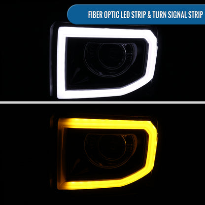 Ronnin - Se adapta a la GMC Sierra 1500 2500HD 3500HD de 2014-2019 Conjunto de faros delanteros tipo proyector con tubo de luz LED de marcha | Ahumado negro