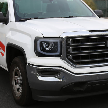 Ronnin - Se adapta a la GMC Sierra 1500 2500HD 3500HD de 2014-2019 Conjunto de faros delanteros tipo proyector con tubo de luz LED de marcha | Ahumado negro