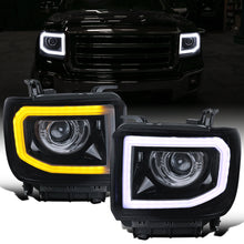 2014-2019 GMC Sierra 1500 2500HD 3500HD LED Running Light Tube Projector Headlights Assembly Pair | Black Smoke