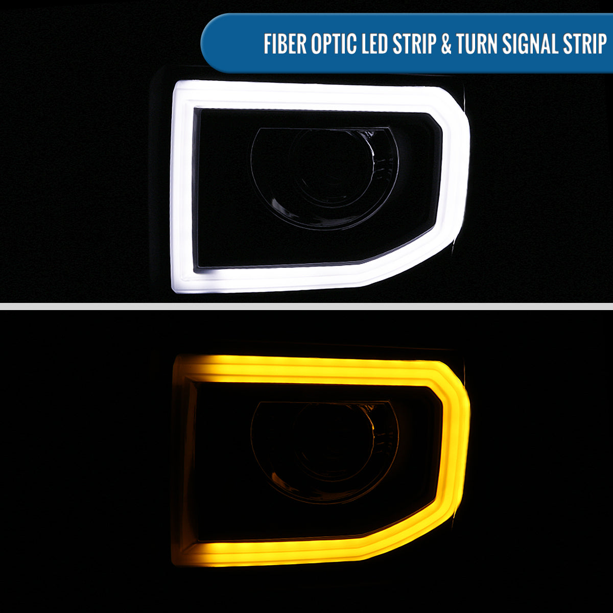 Ronnin - Compatible con GMC Sierra 1500 2500HD 3500HD de 2014-2019, luces delanteras con proyector de tubo de luz LED, par | Negras