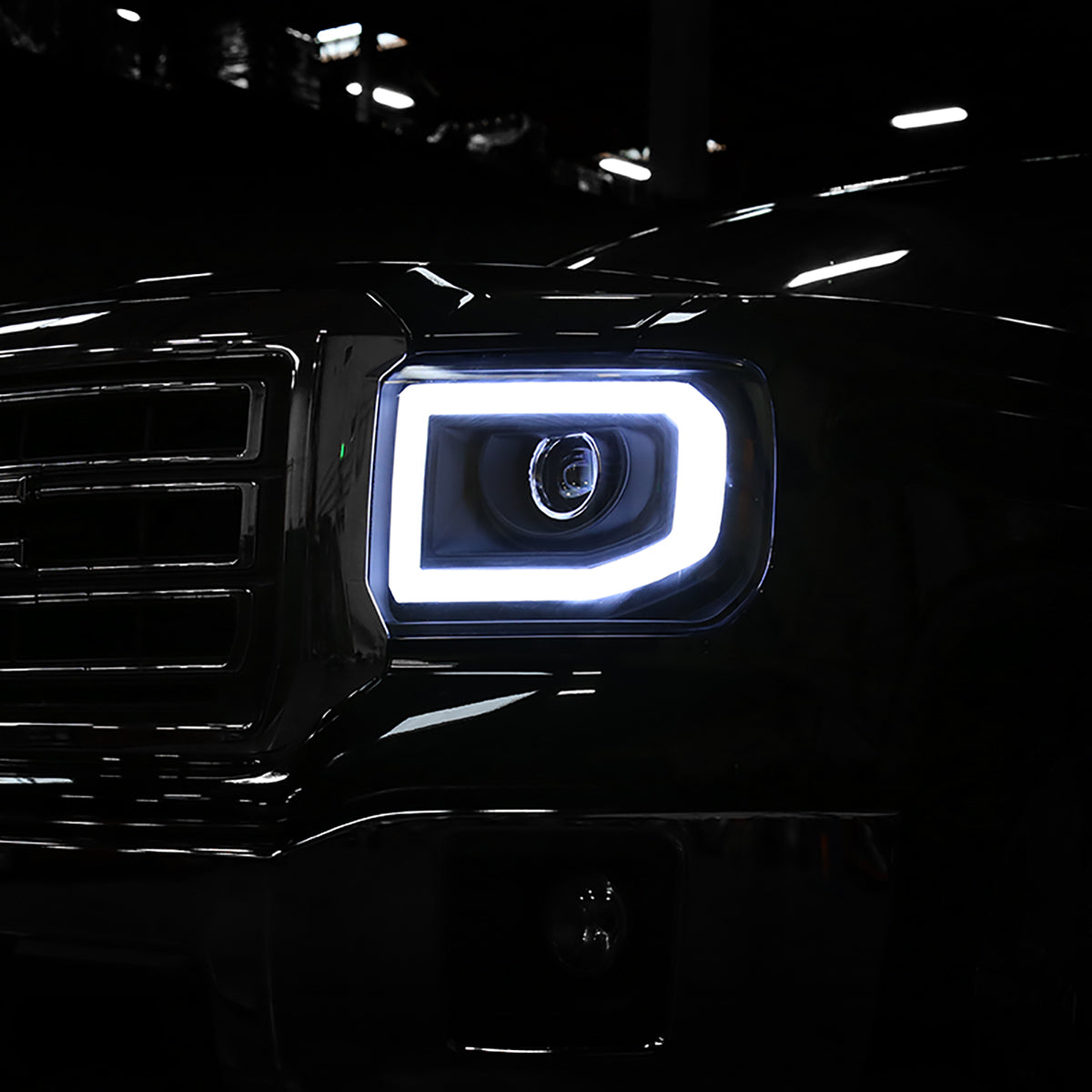 Ronnin - Compatible con GMC Sierra 1500 2500HD 3500HD de 2014-2019, luces delanteras con proyector de tubo de luz LED, par | Negras