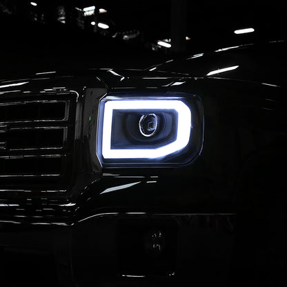 Ronnin - Compatible con GMC Sierra 1500 2500HD 3500HD de 2014-2019, luces delanteras con proyector de tubo de luz LED, par | Negras