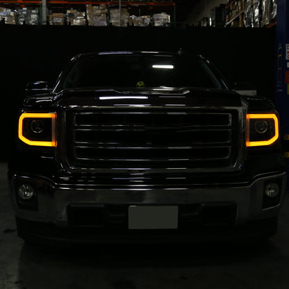 Ronnin - Compatible con GMC Sierra 1500 2500HD 3500HD de 2014-2019, luces delanteras con proyector de tubo de luz LED, par | Negras