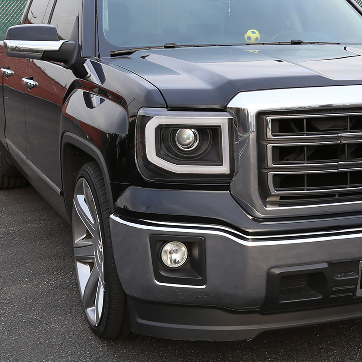 Ronnin - Compatible con GMC Sierra 1500 2500HD 3500HD de 2014-2019, luces delanteras con proyector de tubo de luz LED, par | Negras