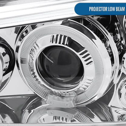 Ronnin - Fits 2002-2007 Chevy Avalanche Silverado Upgrade Replacement Dual LED Halo Rims Projector Headlights Assembly Pair | Chrome