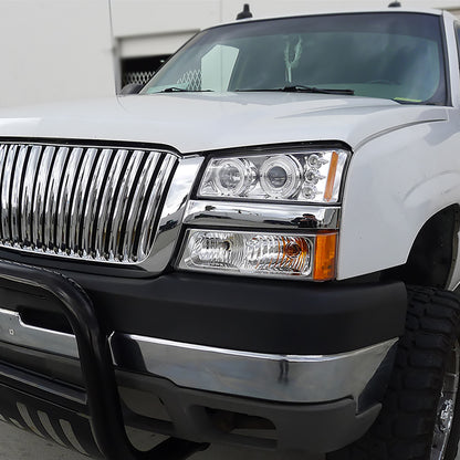 Ronnin - Fits 2002-2007 Chevy Avalanche Silverado Upgrade Replacement Dual LED Halo Rims Projector Headlights Assembly Pair | Chrome