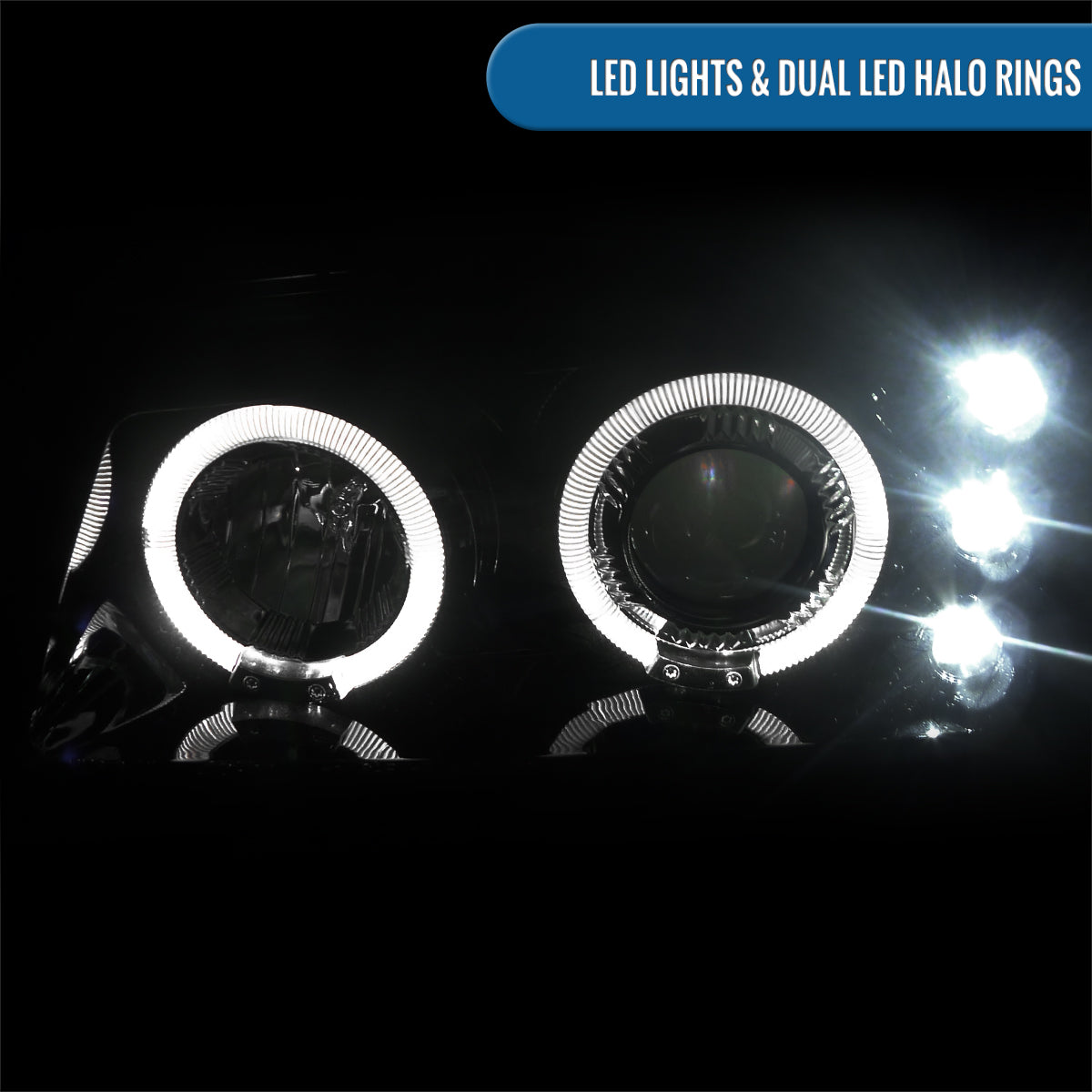 Ronnin - Fits 2002-2007 Chevy Avalanche Silverado Upgrade Replacement Dual LED Halo Rims Projector Headlights Assembly Pair | Black Smoke