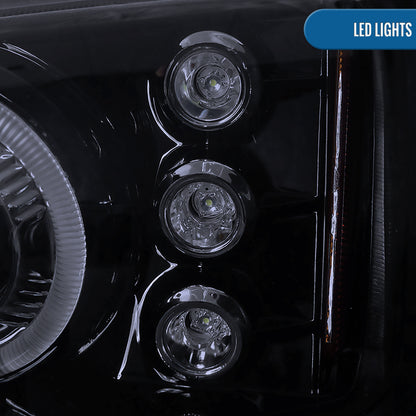 Ronnin - Fits 2002-2007 Chevy Avalanche Silverado Upgrade Replacement Dual LED Halo Rims Projector Headlights Assembly Pair | Black Smoke