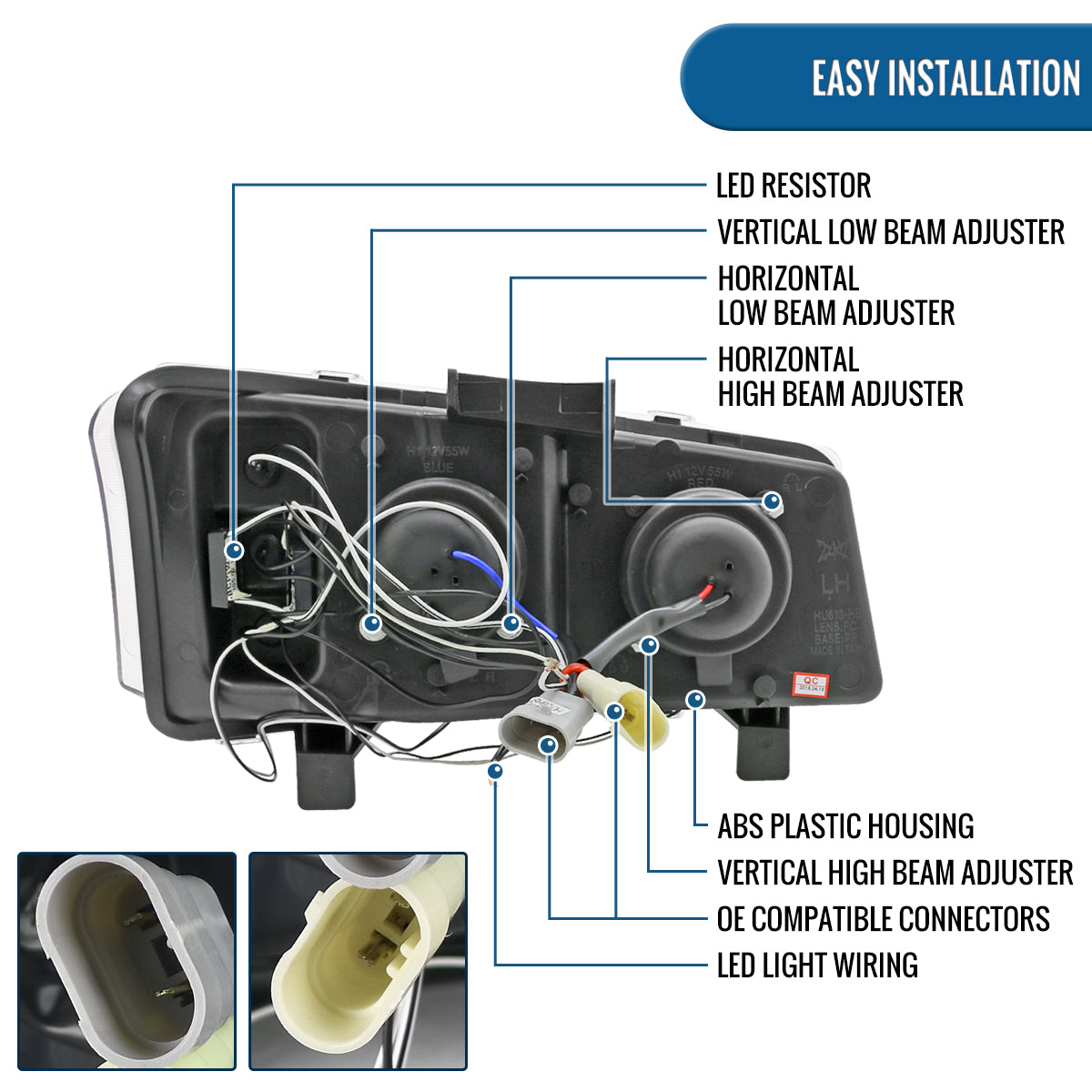 Ronnin - Fits 2002-2007 Chevy Avalanche Silverado Upgrade Replacement Dual LED Halo Rims Projector Headlights Assembly Pair | Black Smoke