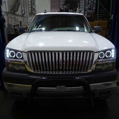 Ronnin - Fits 2002-2007 Chevy Avalanche Silverado Upgrade Replacement Dual LED Halo Rims Projector Headlights Assembly Pair | Black Smoke