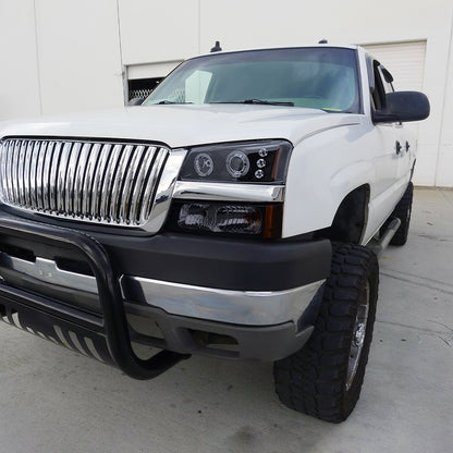 Ronnin - Fits 2002-2007 Chevy Avalanche Silverado Upgrade Replacement Dual LED Halo Rims Projector Headlights Assembly Pair | Black Smoke