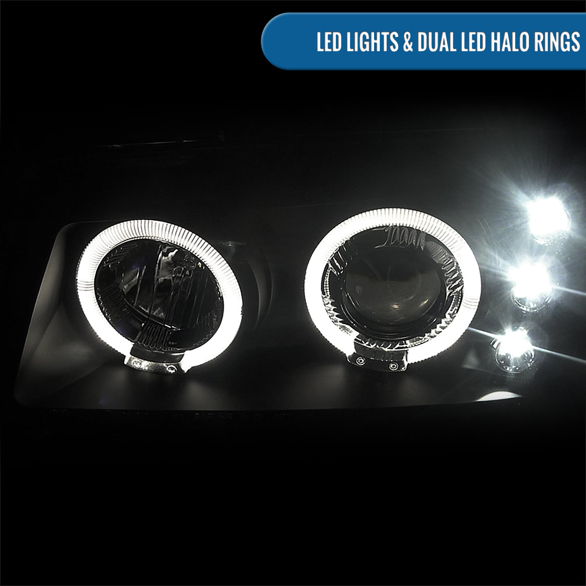 Ronnin - Fits 2002-2007 Chevy Avalanche Silverado Upgrade Replacement Dual LED Halo Rims Projector Headlights Assembly Pair | Black