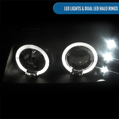 Ronnin - Fits 2002-2007 Chevy Avalanche Silverado Upgrade Replacement Dual LED Halo Rims Projector Headlights Assembly Pair | Black