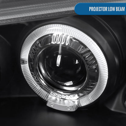 Ronnin - Fits 2002-2007 Chevy Avalanche Silverado Upgrade Replacement Dual LED Halo Rims Projector Headlights Assembly Pair | Black