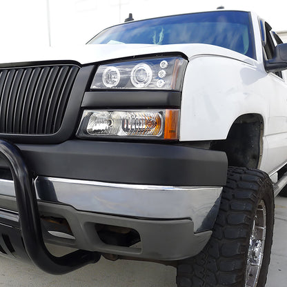 Ronnin - Fits 2002-2007 Chevy Avalanche Silverado Upgrade Replacement Dual LED Halo Rims Projector Headlights Assembly Pair | Black